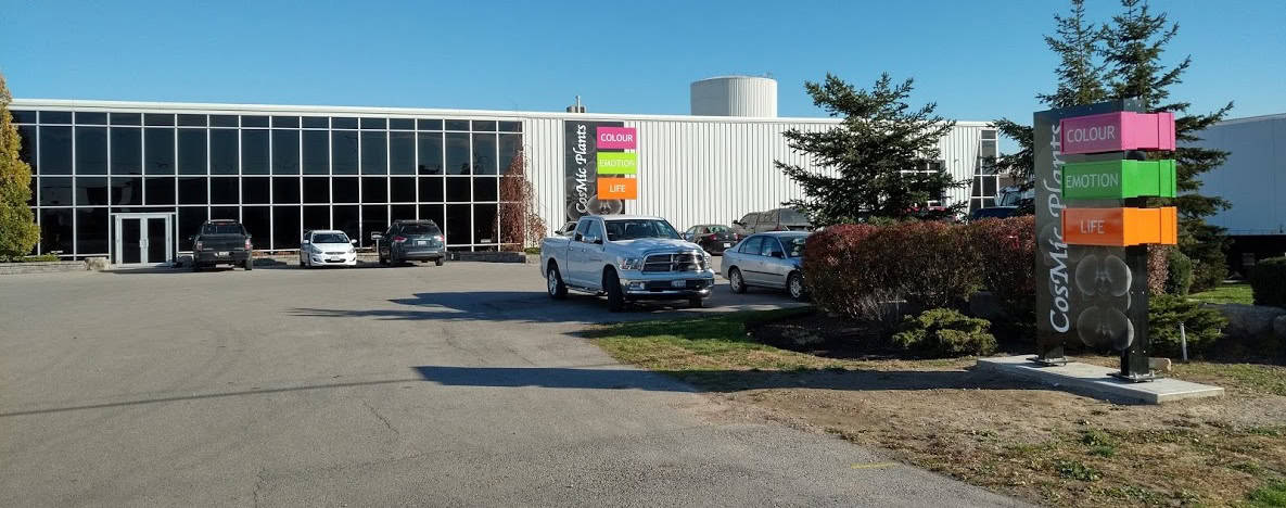 Exterior of the CosMic Plants facility taken from the parking lot